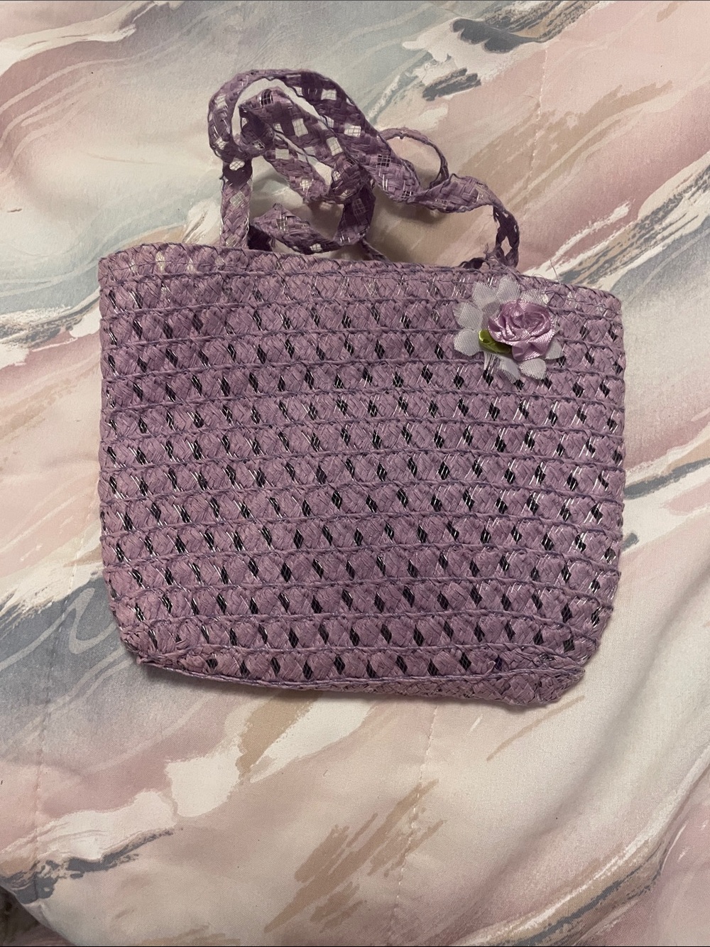 Kids Lavender Woven Tote Bag with Floral Accent